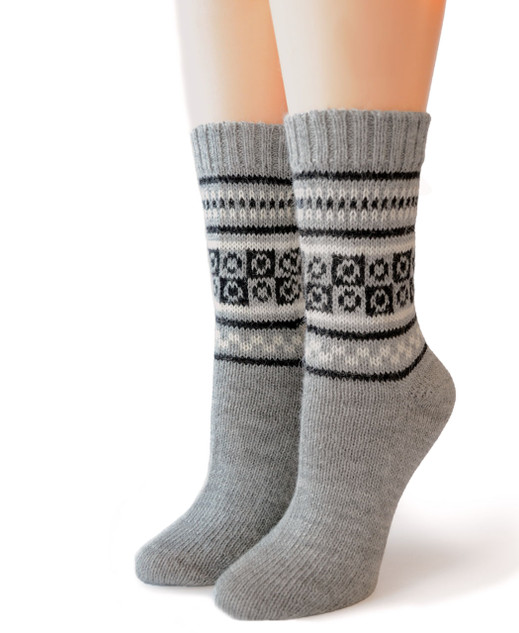 Fair Isle Handknit Alpaca Crew Socks - Front, Main Image.