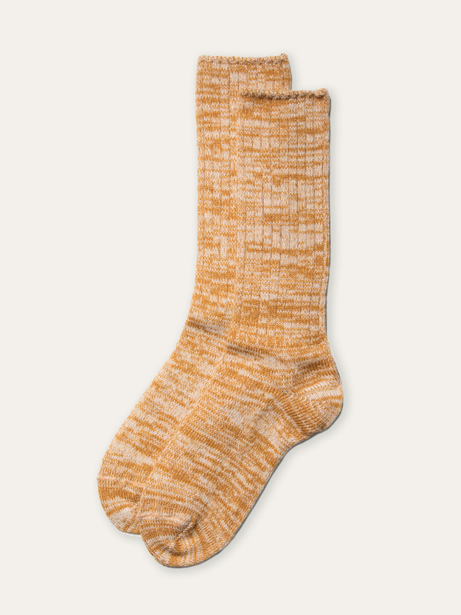 Women's Lodge Marled Alpaca Crew Socks in mustard ivory