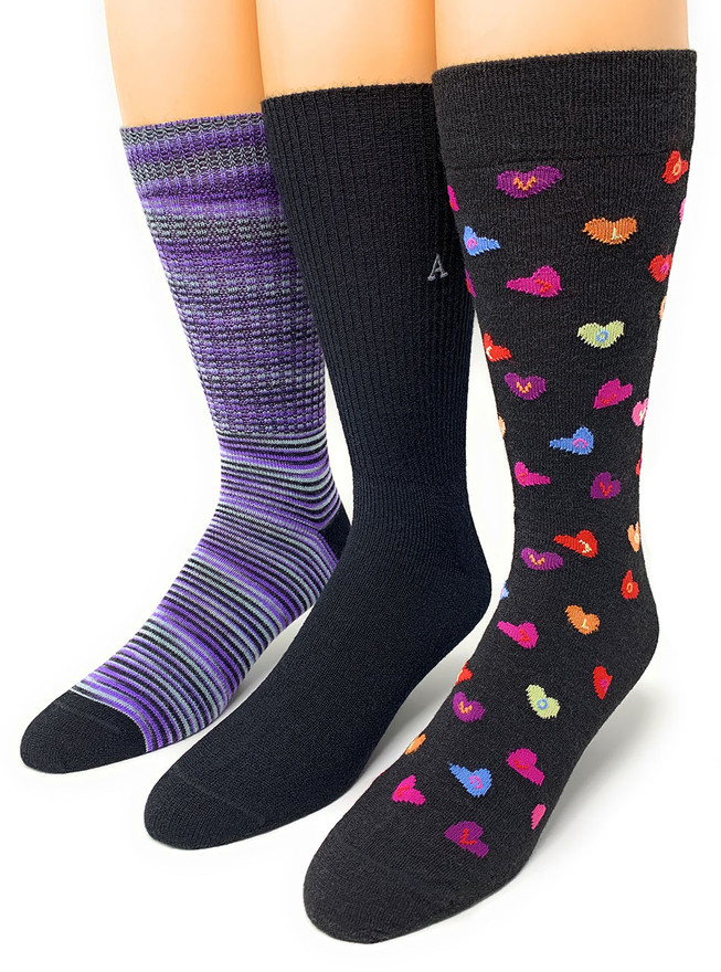 Warrior Alpaca Socks Sweetheart Candy Hearts Gift Box styles shown on feet.