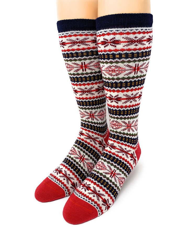 Snozone Nordic Patterned Alpaca Crew Socks - Red Nordic