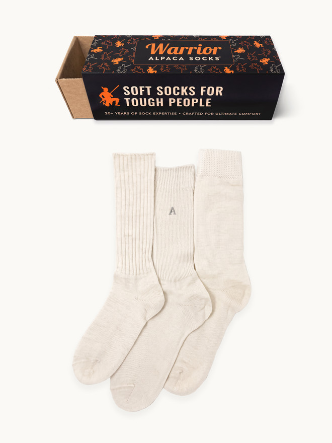 All White Alpaca Sock Gift Box  flatlay with box