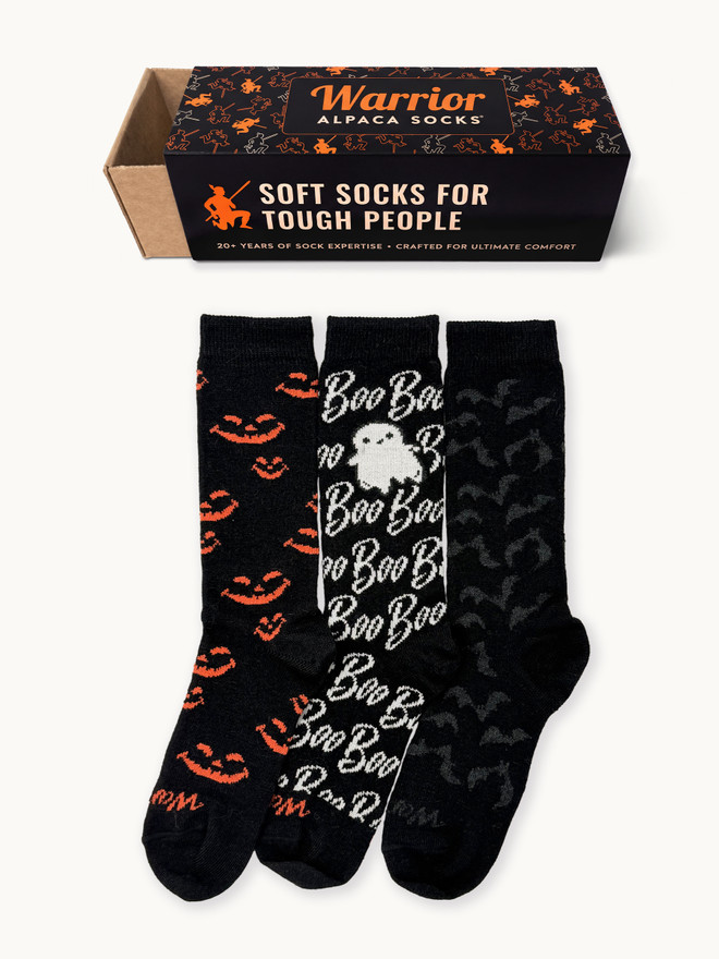 Limited Edition Halloween showing Sock Box and socks laying flat