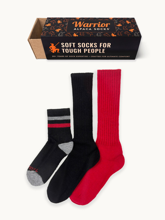 Krampus Alpaca Sock Box for Adults flatlay with box