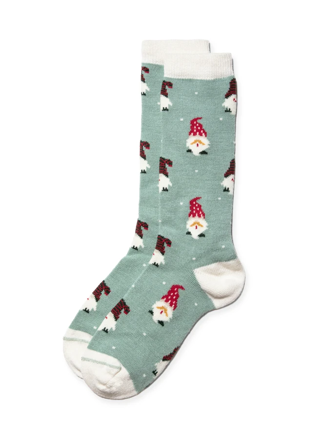 Winter Gnomes Baby Alpaca Socks in vintage Mint Multi, main image
