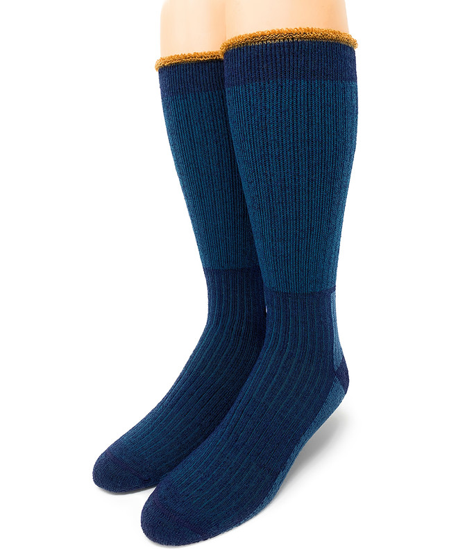 Cozy Cabin Terry Lined Alpaca Crew Socks, Blue, Front.