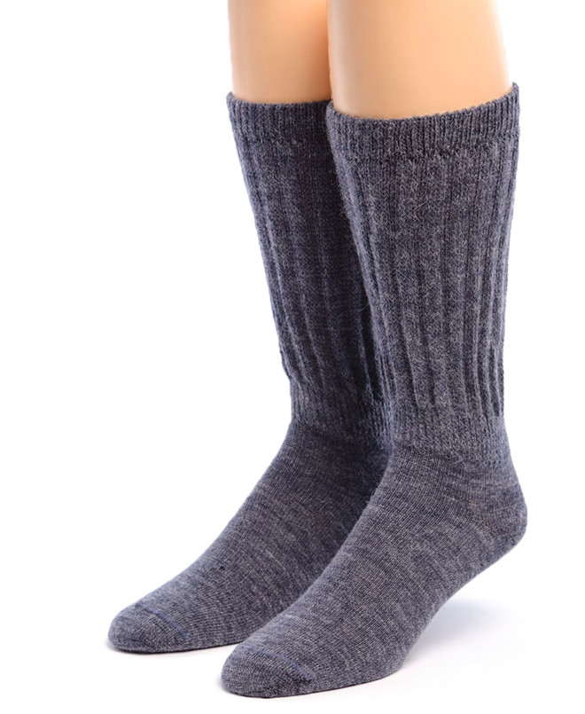 Everyday Diabetic Wide-Calf Alpaca Crew Socks, Front Denim.