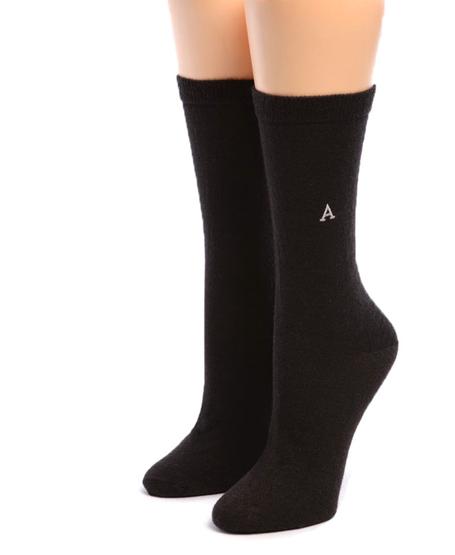 Women's Trouser Alpaca Wool Socks Black Front View.