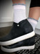 Women's Breton Striped Baby Alpaca & Bamboo Bootie / Dress Socks
On feet with black shoes