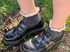 Lace Trimmed Waffle Knit Alpaca Mini-Crew Socks in grey with Mary Jane Dr. Martens.