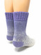 Toasty Toes Ultimate Alpaca Socks in ombré purple confetti with soft cuff and terry lining, back.