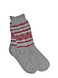 Fair Isle Handknit 100% Alpaca Crew socks, flat, Grey & Red color.