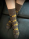 Desert Geo Patterned Alpaca Crew Socks On feet.
