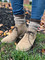 Reversible Hand Knit 100% Alpaca Wool Socks with suede boots.