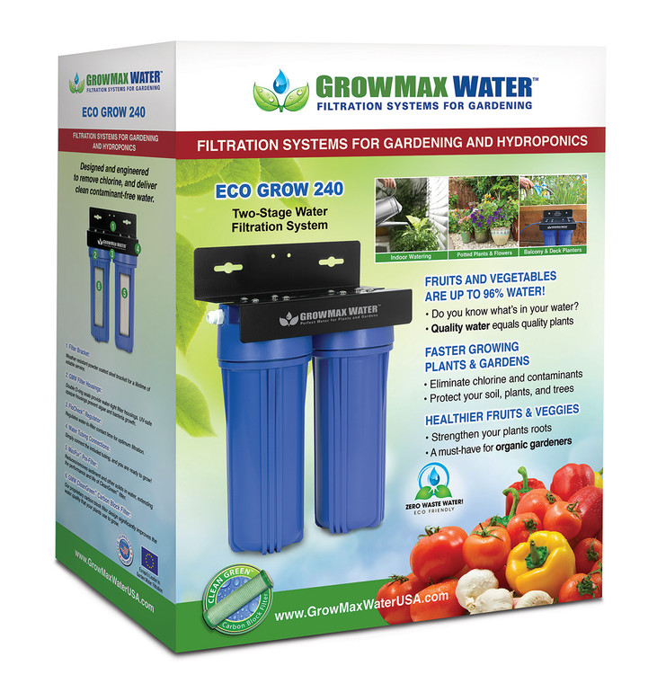 GrowMax Water ECO GROW 240 - Two-Stage Garden Water Filtration System - Eliminate up to 99% of Chlorine and Contaminants (10,000 gallons / 37,900 liters)