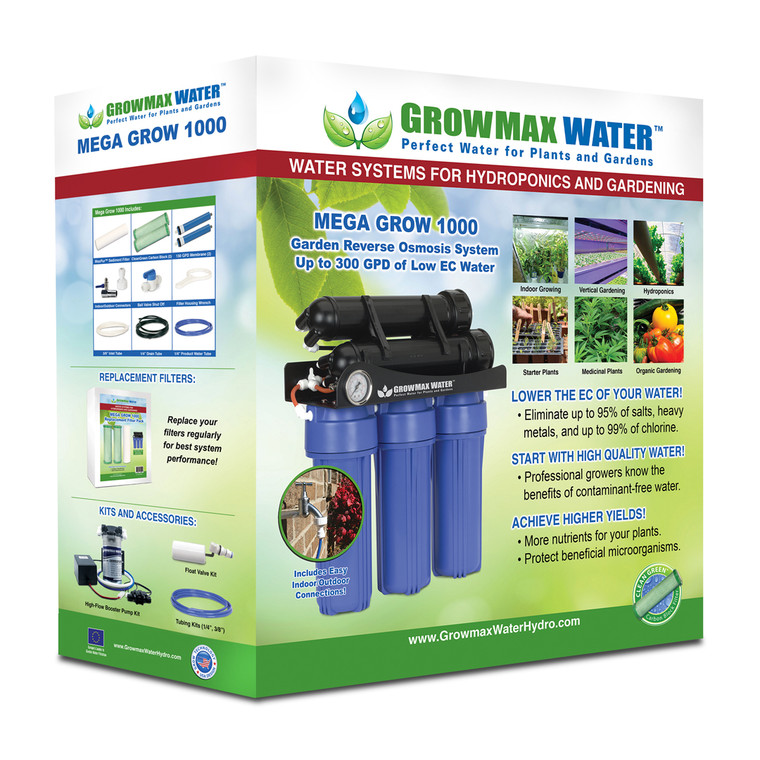 GrowMax Water MEGA GROW 1000 - Garden RO System for Low EC Water - (300 Gallons Per Day / 1,136 liters)