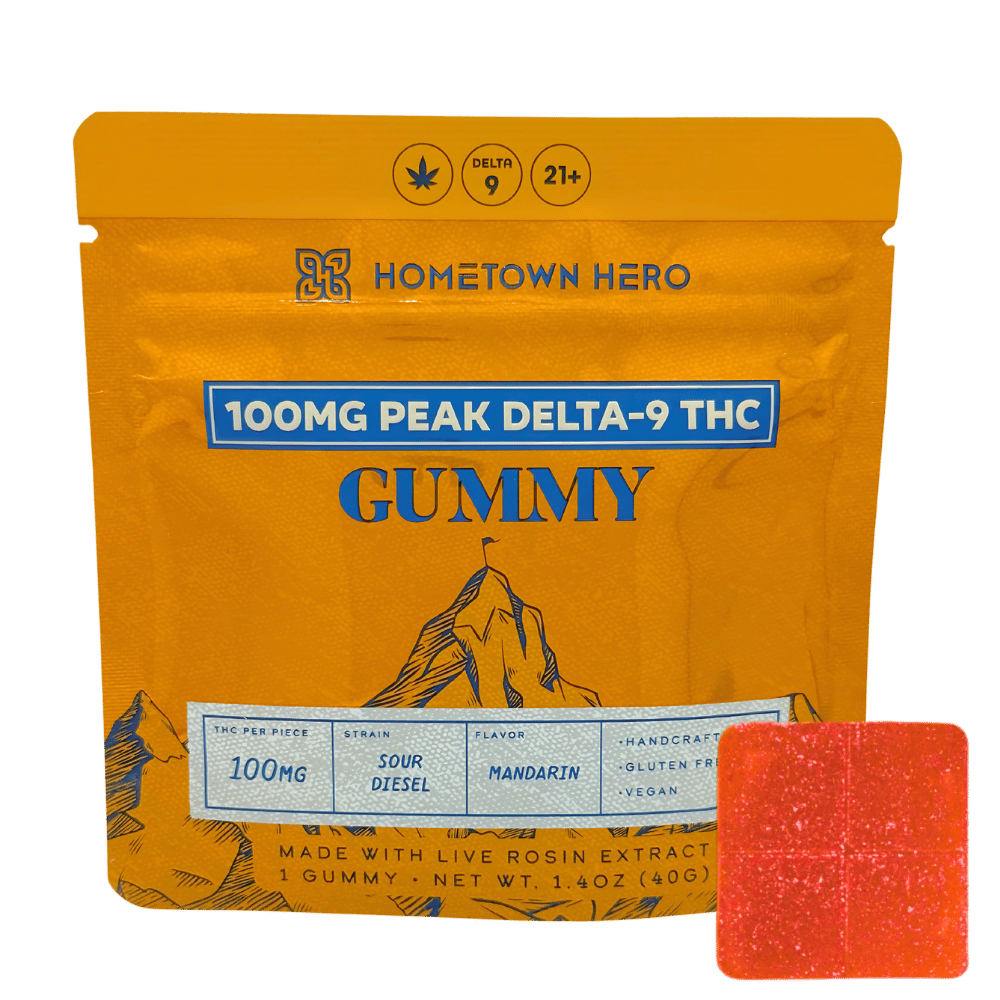 100mg Delta-9 Gummy Sour Diesel Live Rosin | Hometown Hero Peak