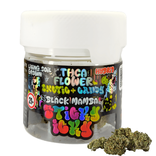 sticky icky exotic+ candy thca flower 3.5g jar