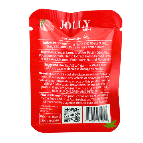 Jolly 1:25 nano THC CBD gummies strawberry 5mg THC 125mg CBD