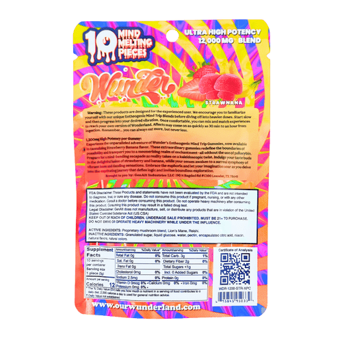 Wunder high potency entheogenic nootropic gummies strawnana 12000mg