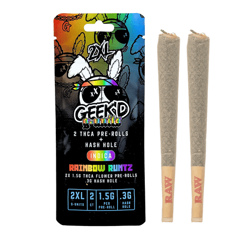 Geek'd G-Units 2XL hash holes THCa pre-rolls rainbow runtz indica 3.6g