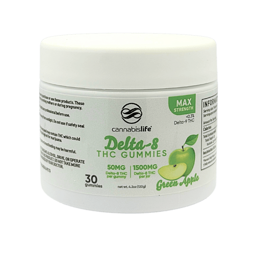 Cannabis Life Green Apple Delta-8 Gummies 1500mg box