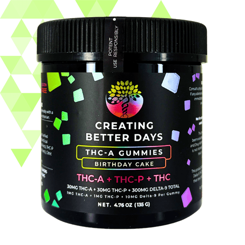 Creating Better Days Birthday Cake THC gummies 360mg jar