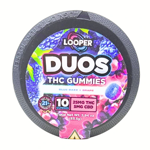 Looper Duos Blue Razz Grape Delta-9 THC gummies jar
