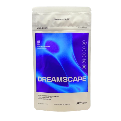 Just CBD Dreamscape CBD CBN THC sleep gummies, wild berry, 10 pack