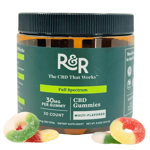 R+R full spectrum CBD gummies USDA organic jar