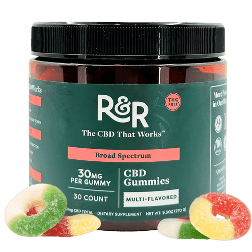 r&r thc-free broad spectrum cbd gummies 30ct 900mg