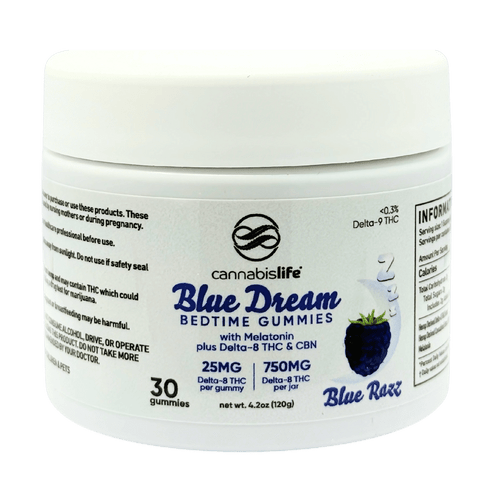 cannabis life sleep gummies 25mg delta-8 cbn melatonin blue raspberry