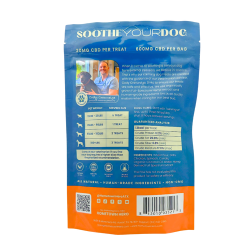 CBD dog treat dosage guide based on pet weight and size