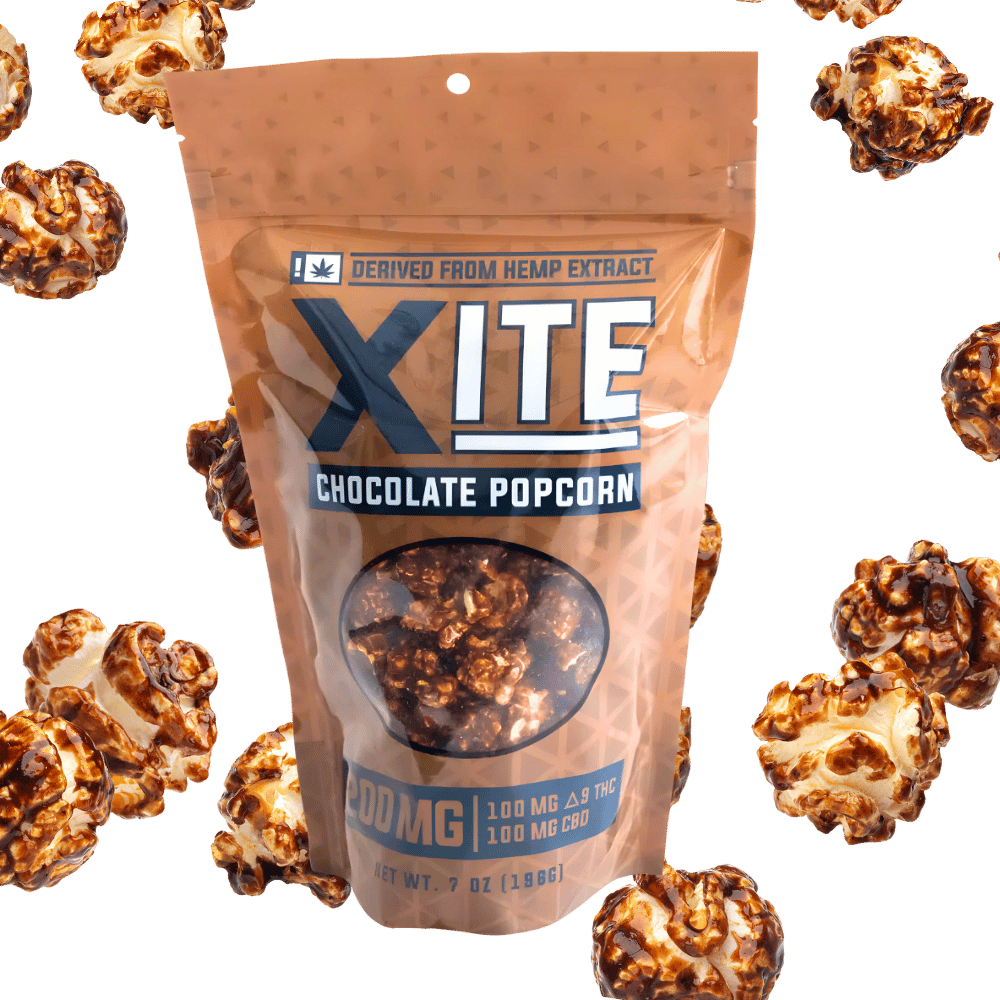 XITE Delta-9 Chocolate Popcorn – 200mg THC + CBD Edible (1:1 Ratio)
