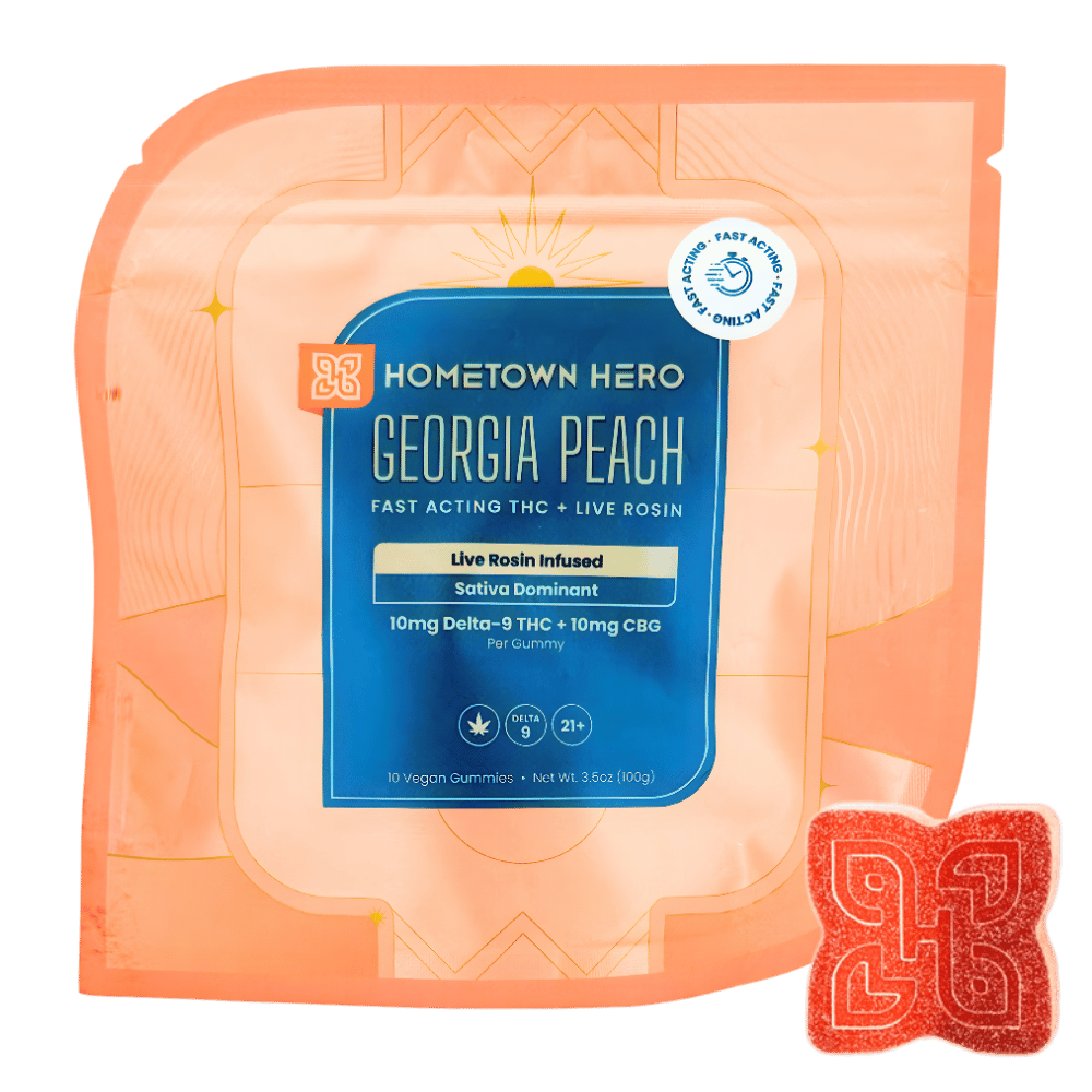 Hometown Hero Georgia Peach Live Rosin Delta-9 Gummies (10mg)