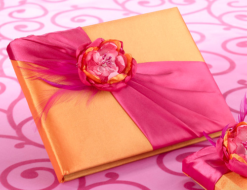 Hot Pink & Orange Guest Book and Pen Set