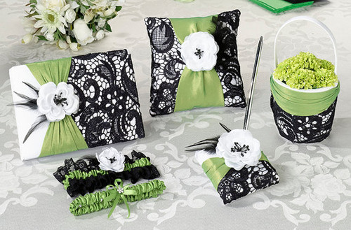 Green and Lace Black Wedding Ceremony & Reception Set