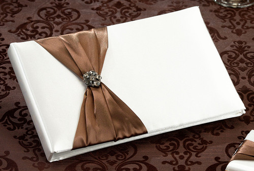Brown Jeweled Cream Guest Book and Pen Set
