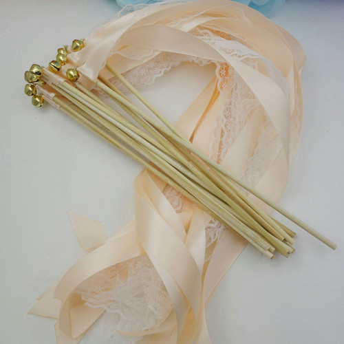 Wedding Wands (Set of 25) WW-001, Sendoff wands, Irish wedding, Wedding wand with bell,  VINTAGE WEDDING WANDS Lace Gold Silver Bells Ribbon Birthday Party Barn Farm Rustic Shabby Chic
