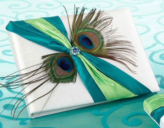 Peacock Feather Guest Book and Pen Set