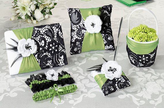 Green and Lace Black Wedding Ceremony & Reception Set