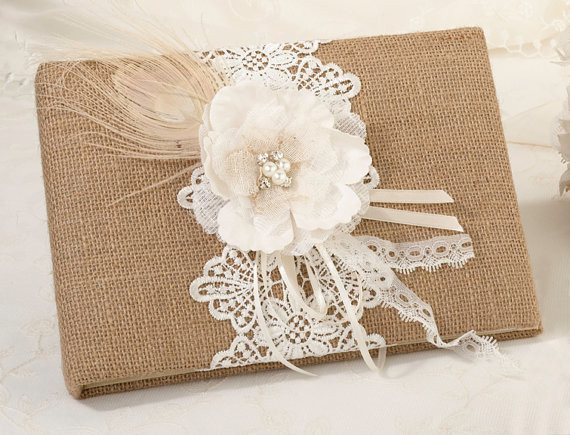 Burlap & Lace Guest Book & Pen Set