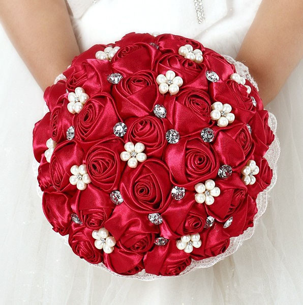 Handmade Custom Silk Wedding Bouquet - Red