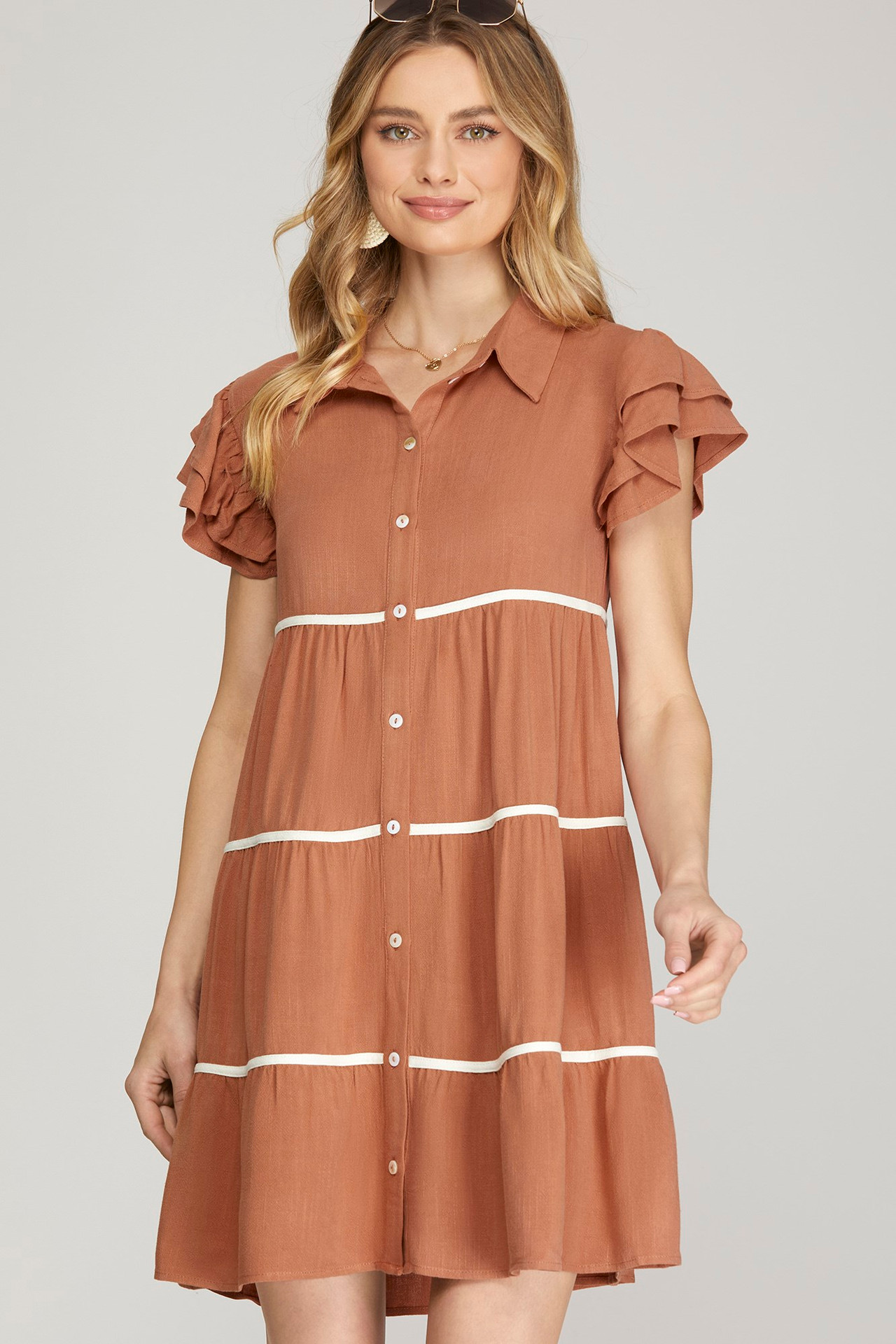 Burnt Orange Short Sleeve Dress main image 1