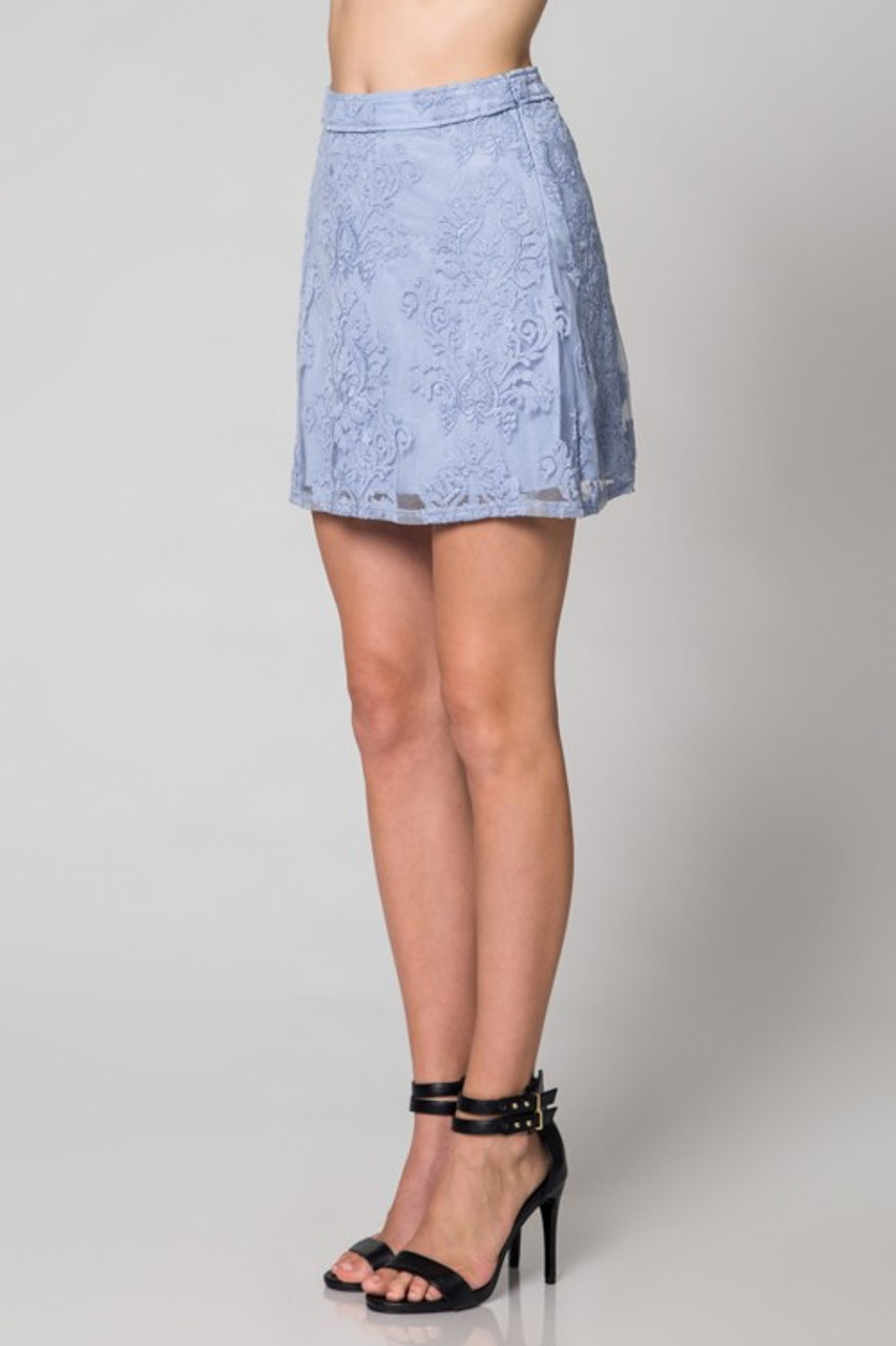 I modsætning til Anbefalede Drik vand Light Blue Lace Embroidered Skirt - Longhorn Fashions