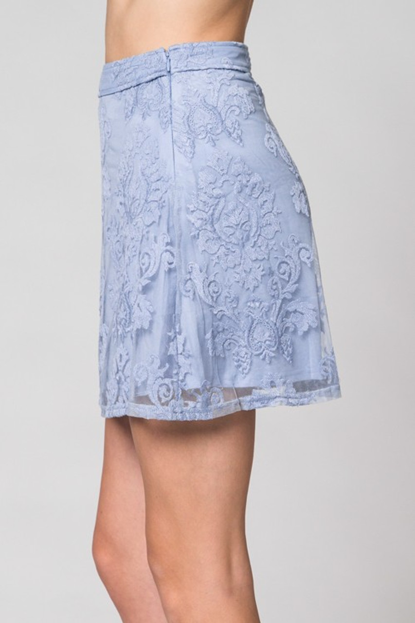I modsætning til Anbefalede Drik vand Light Blue Lace Embroidered Skirt - Longhorn Fashions