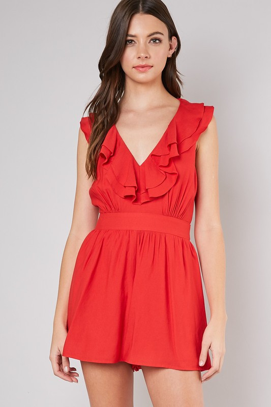 red ruffle romper
