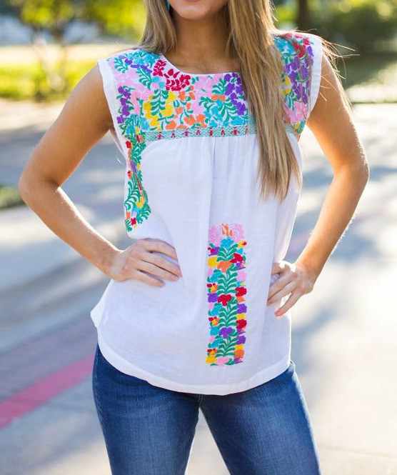 White Sleeveless Embroidered Top 