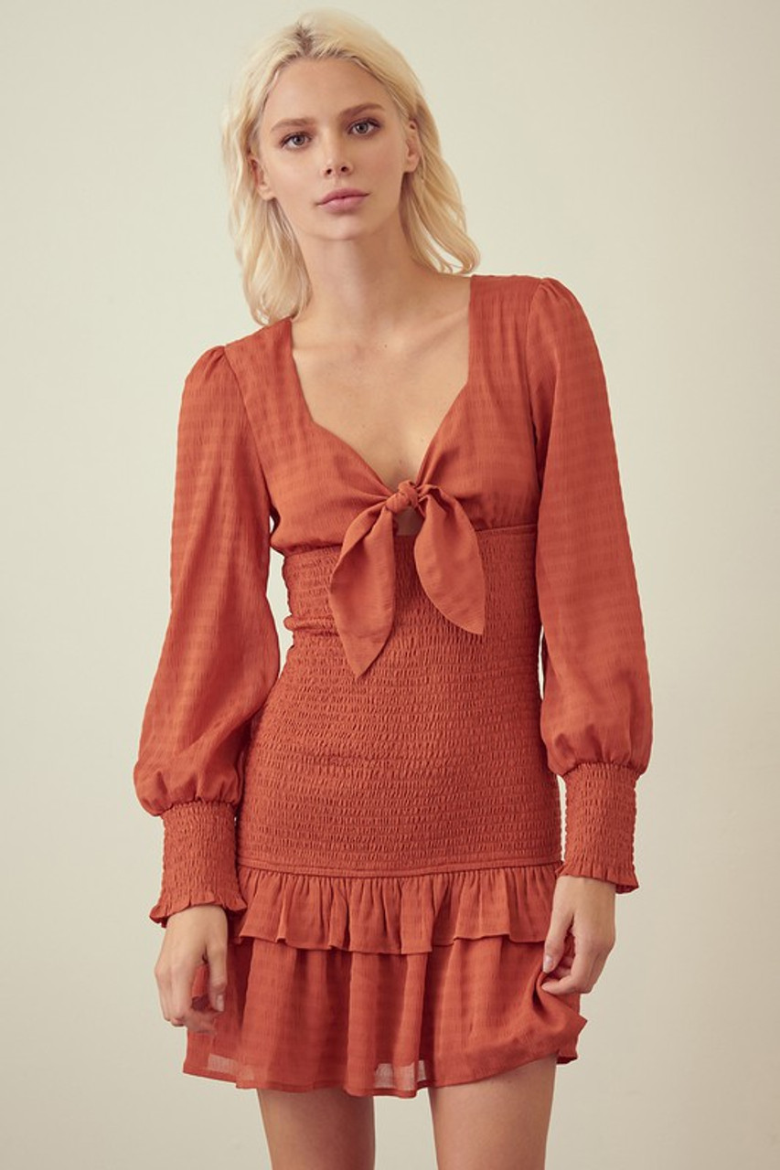 burnt orange long sleeve dress