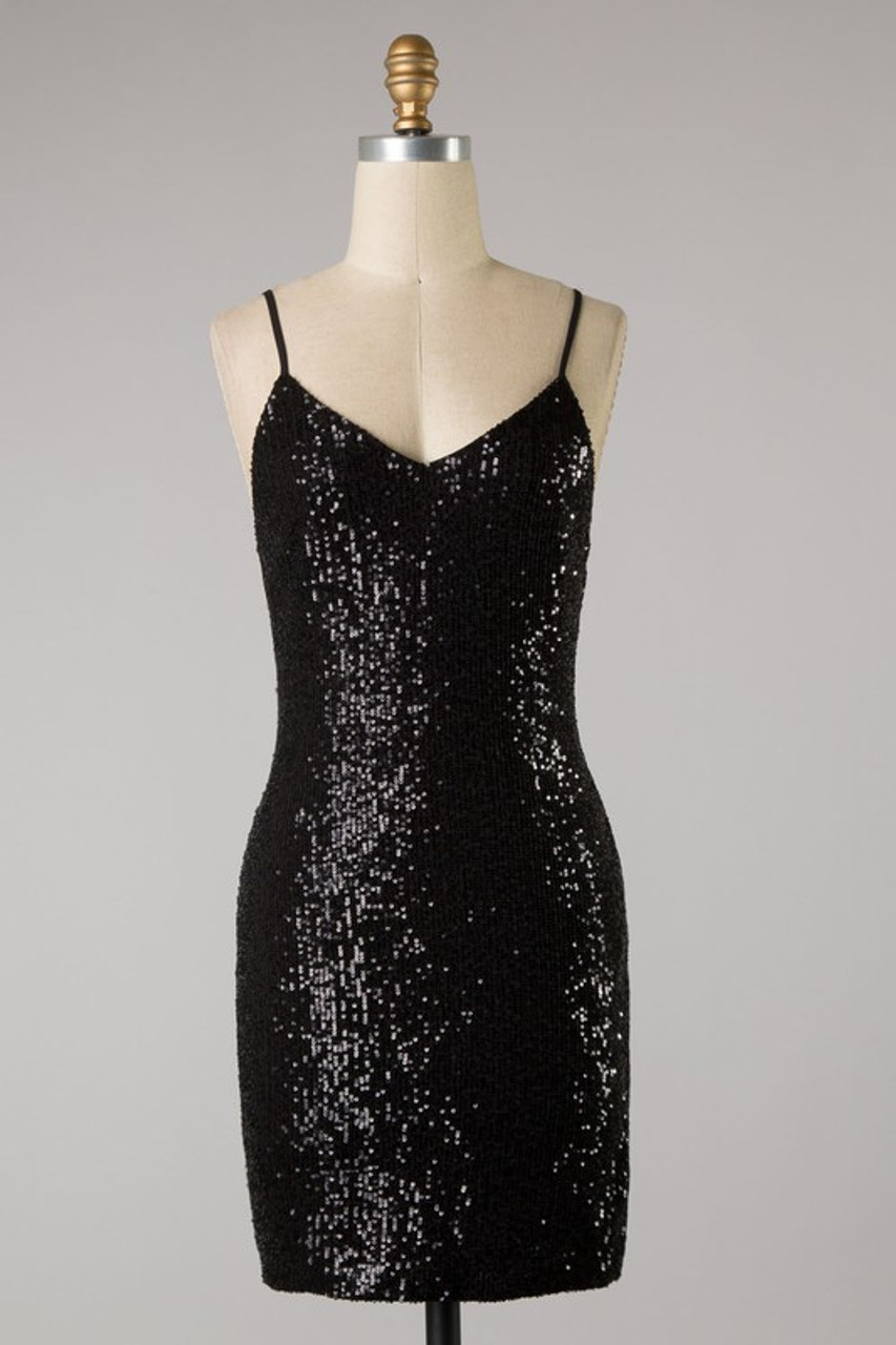 black fitted sequin dress