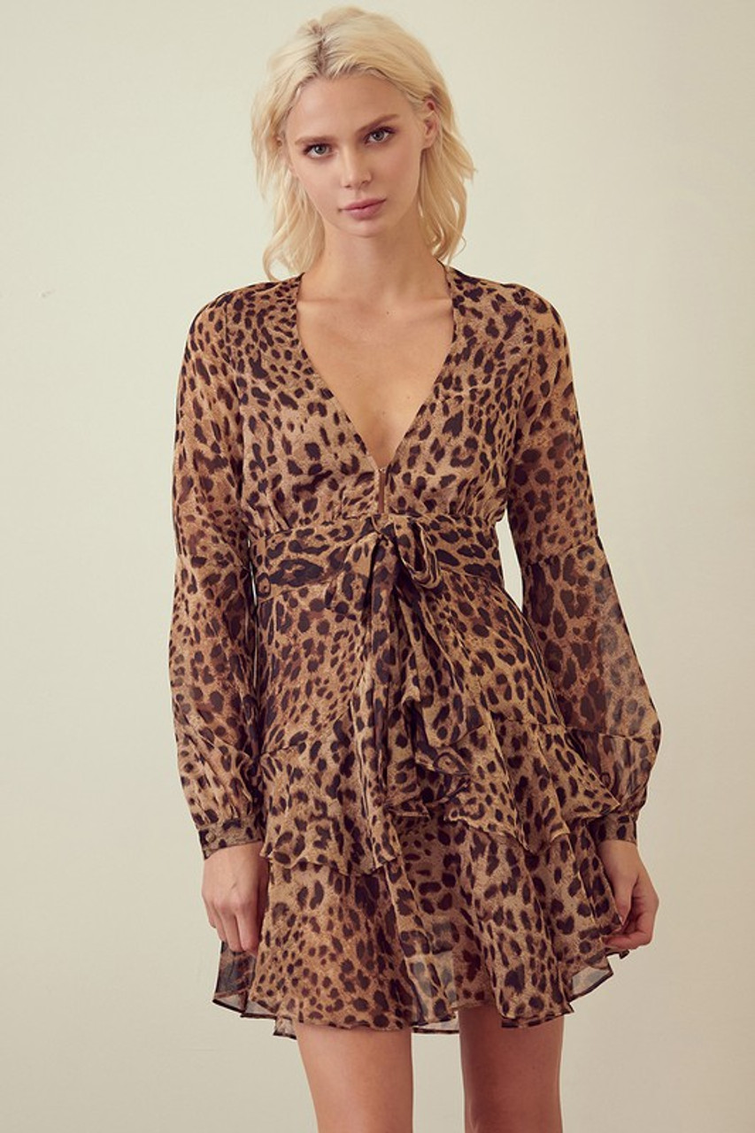 leopard tie front dress